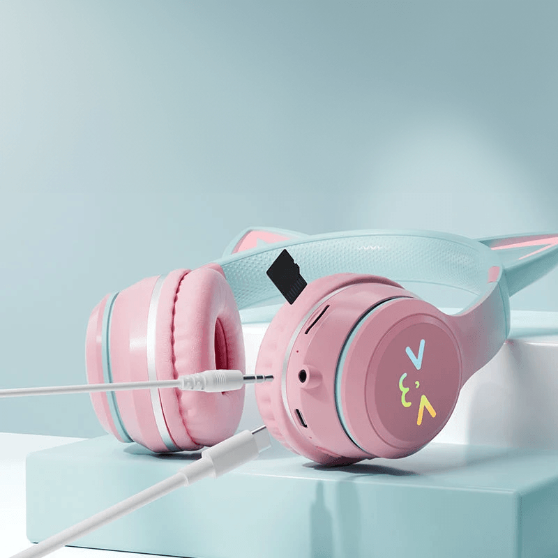 Headset Gato Cute LED RGB, USB-C e Wireless - Daliked