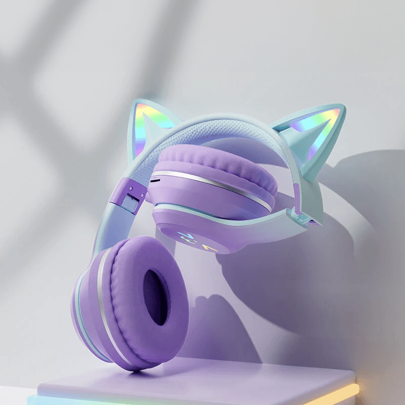 Headset Gato Cute LED RGB, USB-C e Wireless - Daliked