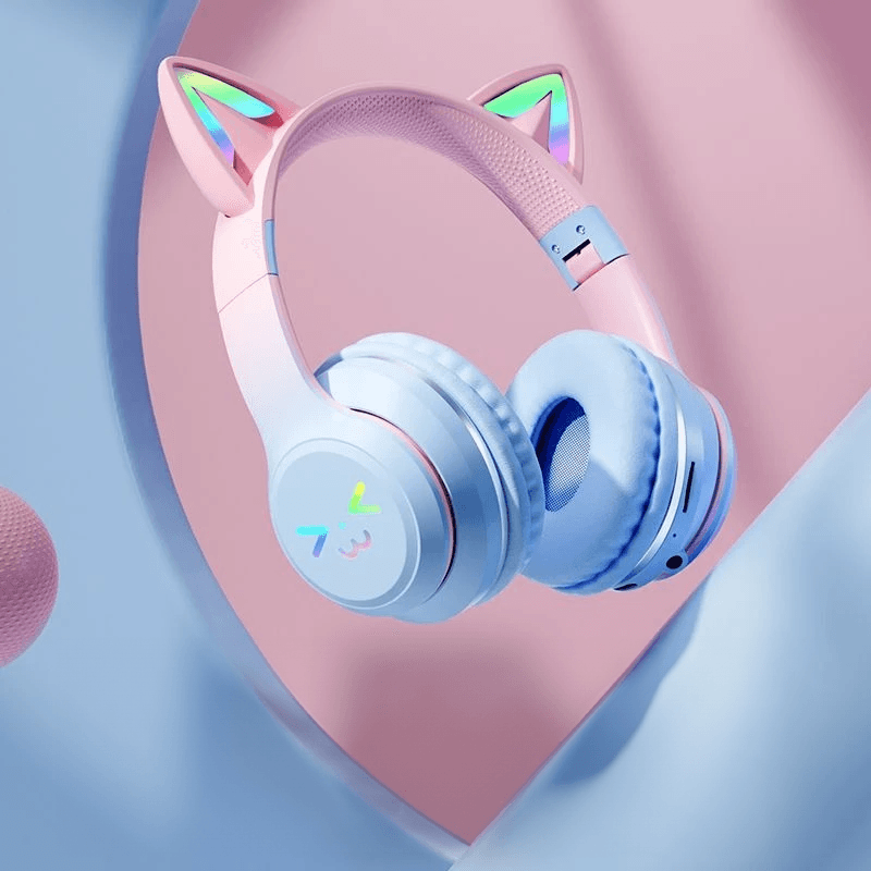 Headset Gato Cute LED RGB, USB-C e Wireless - Daliked