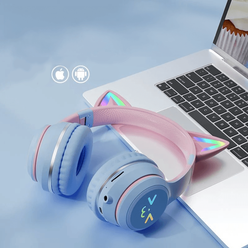 Headset Gato Cute LED RGB, USB-C e Wireless - Daliked