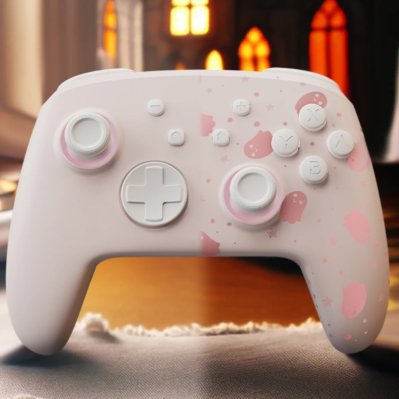 Controle Bluetooth Fantasma Rosa para Nintendo Switch, Edição Halloween, Bluetooth, LED, FUNLAB
