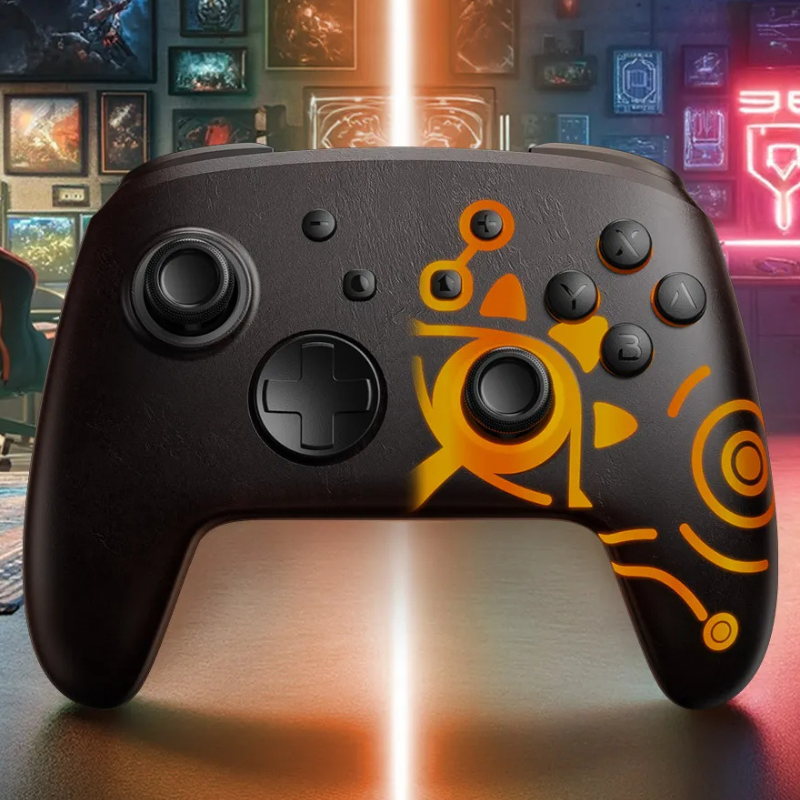 Controle Preto Brasão Sheikah para Nintendo Switch, Bluetooth, LED Luminoso, FUNLAB
