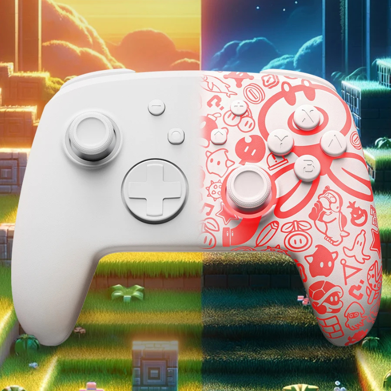 Controle Branco Mundo Mario para Nintendo Switch, Bluetooth, LED Luminoso, FUNLAB
