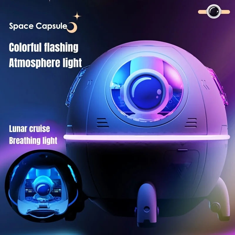 Umidificador Capsula Espacial com Astronauta Portátil, 220ml, USB com LED Neon