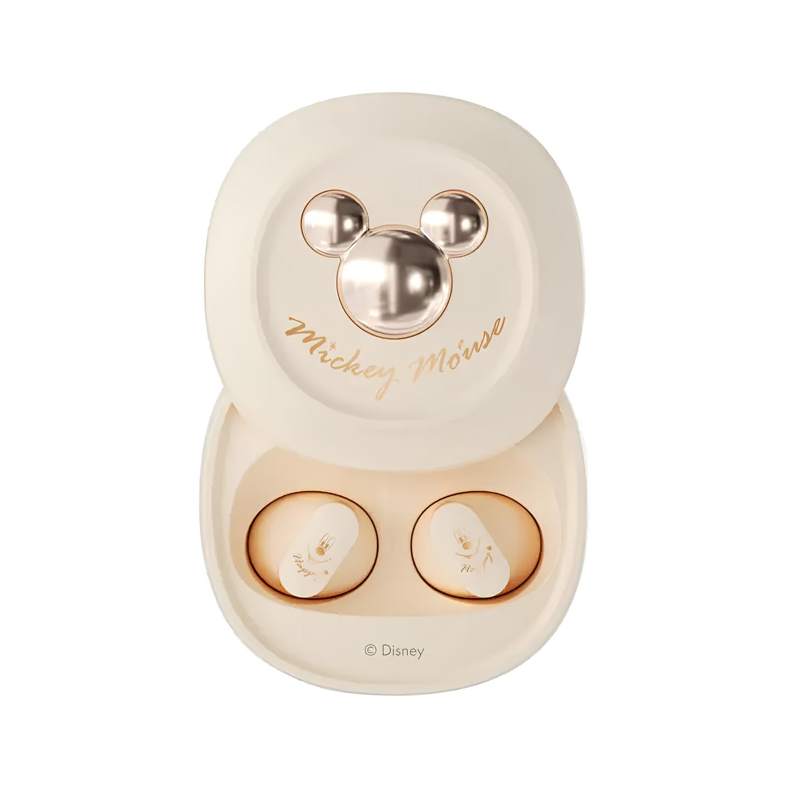 Fone de Ouvido Bluetooth Bege com Dourado, Capa Deslizante, Disney D68 Mickey Mouse
