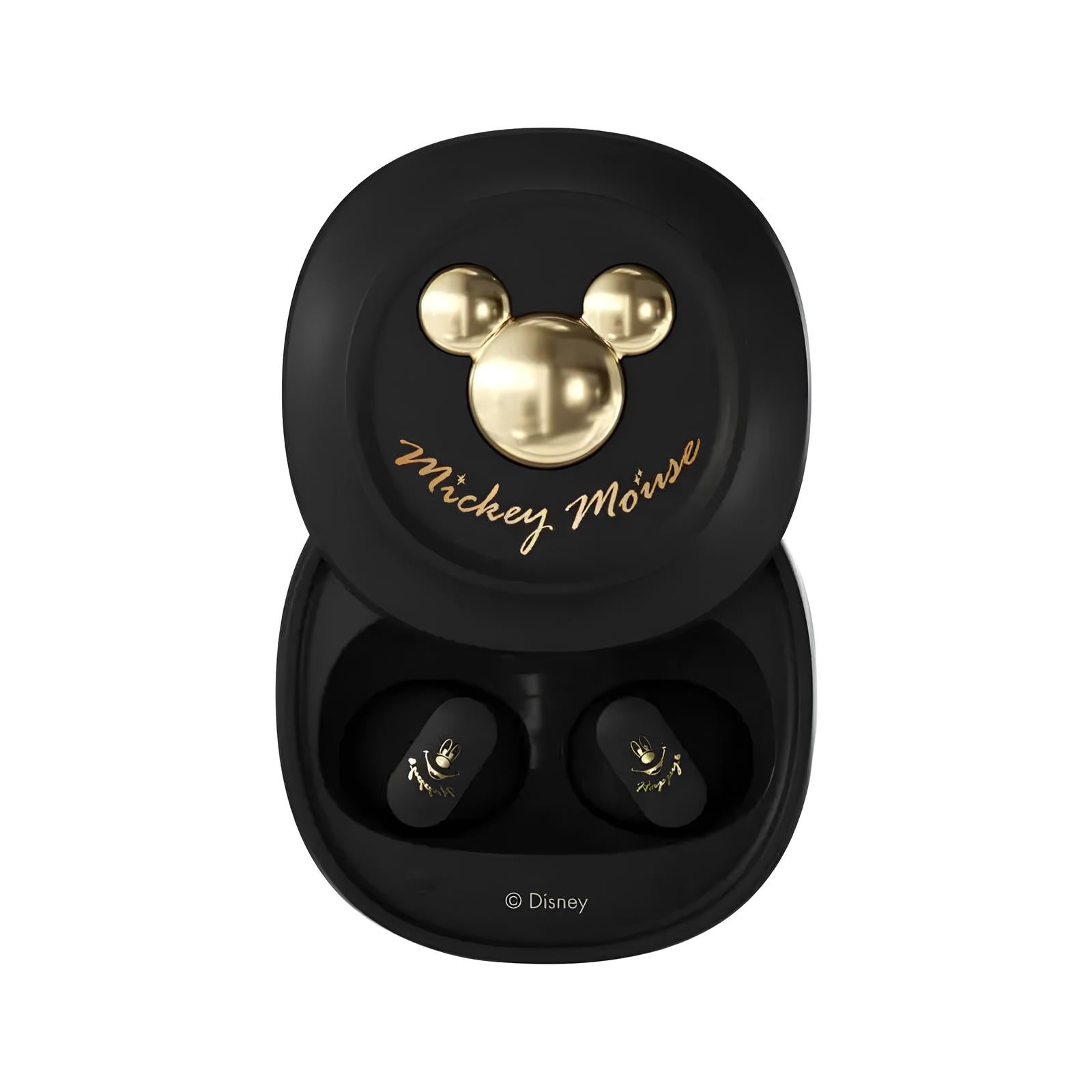Fone de Ouvido Bluetooth Preto Com Dourado, Capa Deslizante, Disney D68 Mickey Mouse