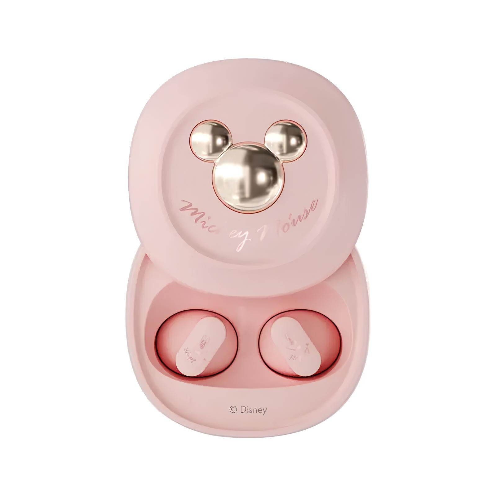 Fone de Ouvido Bluetooth Rosa com Dourado, Capa Deslizante, Disney D68 Mickey Mouse